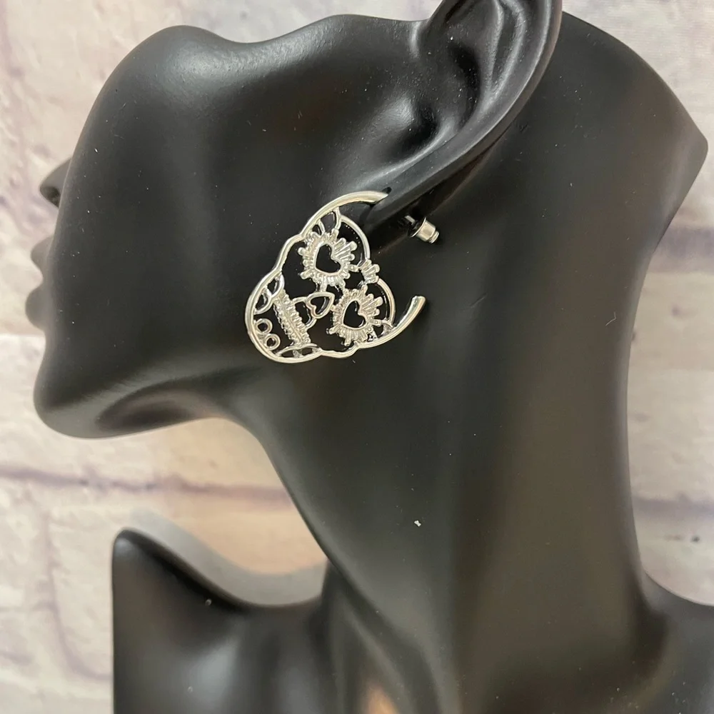 Sugar Skull Silver Hoop Earrings - Picture 2 of 4